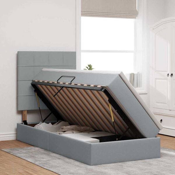 vidaXL Bett mit Stauraum und LED Hellgrau 100 x 200 cm Polyester