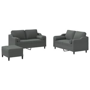 vidaXL 3-tlg. Sofagarnitur mit Kissen Dunkelgrau Stoff