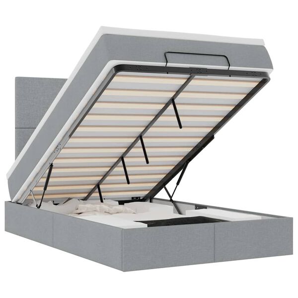 vidaXL Ottoman-Bett mit Matratze Hellgrau 120x190 cm Stoff
