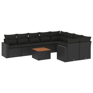 vidaXL 10-tlg. Garten-Sofagarnitur mit Kissen Schwarz Poly Rattan