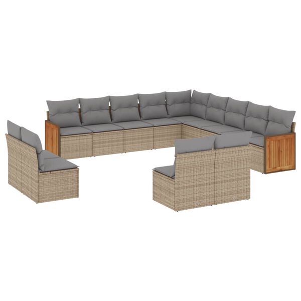 vidaXL 13-tlg. Garten-Sofagarnitur mit Kissen Beige Poly Rattan