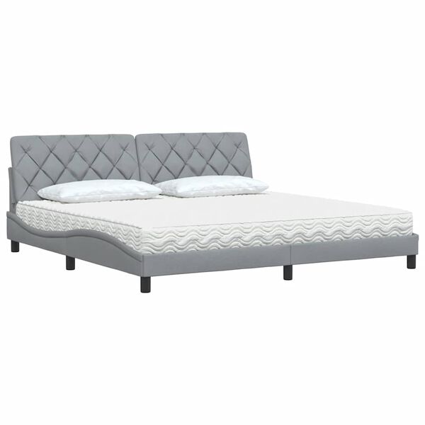 vidaXL Bett mit Matratze Hellgrau 200x200 cm Stoff