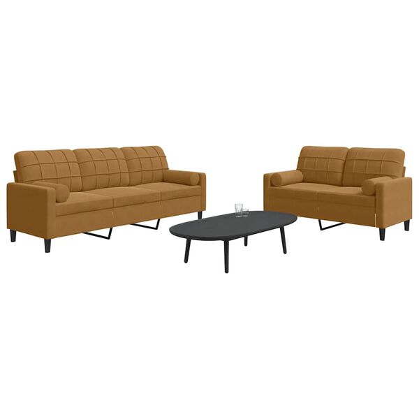 vidaXL 2-tlg. Sofagarnitur mit Kissen und Nackenrollen Braun Samt