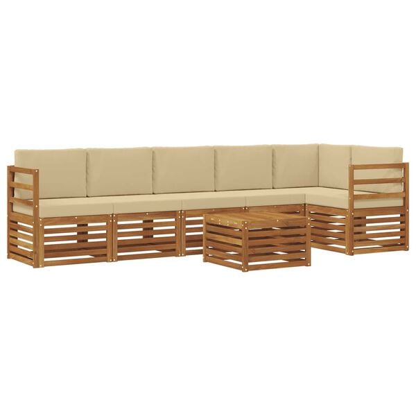 vidaXL Ecksofa Set mit Kissen 7 pcs Natur und Beige Massivholz Akazie