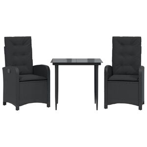 vidaXL 3-tlg. Garten-Essgruppe mit Kissen Schwarz Poly Rattan