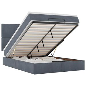 vidaXL Ottoman-Bett mit Matratzen & LEDs Dunkelgrau 140x190 cm Samt