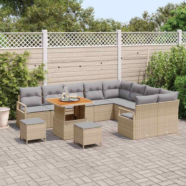 vidaXL Garten-Sofa-Set mit Kissen mit Kissen 12 pcs Beige und Hellgrau