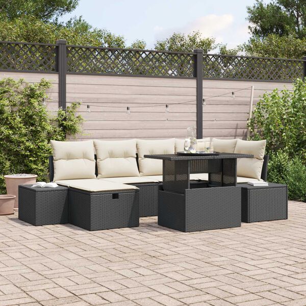 vidaXL Garten-Sofa-Set 7 pcs Schwarz Poly-Rattan