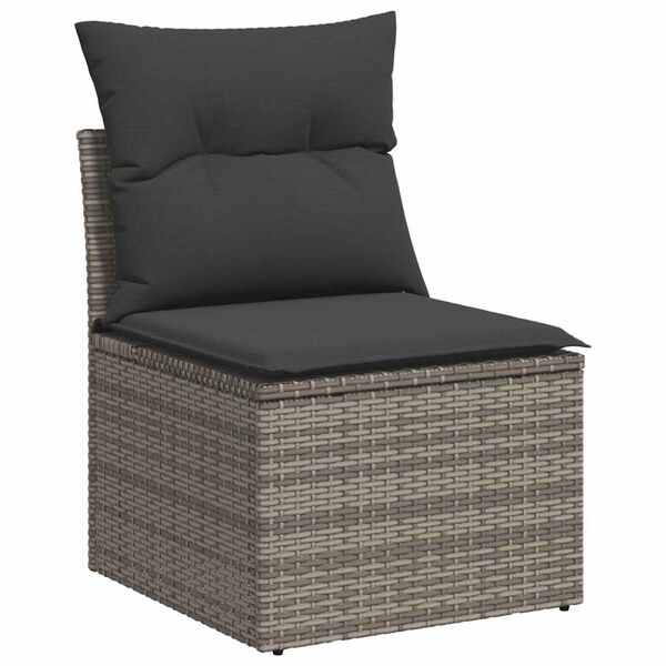 vidaXL 8-tlg. Garten-Sofagarnitur mit Kissen Grau Poly Rattan Akazie
