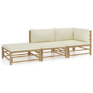 vidaXL 3-tlg. Garten-Lounge-Set mit Cremewei&szlig;en Kissen Bambus