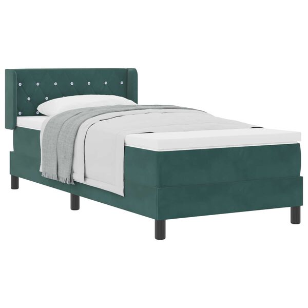 vidaXL Boxspringbett mit Matratze Dunkelgr&uuml;n 200 x 90 cm Samt