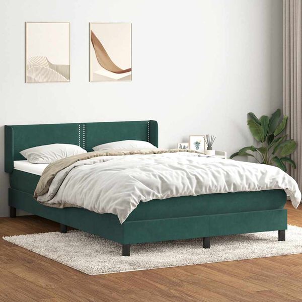 vidaXL Boxspringbett mit Matratze Dunkelgr&uuml;n 140x220 cm Samt
