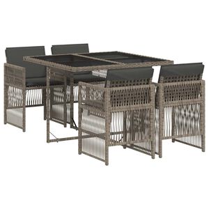 vidaXL 5-tlg. Garten-Essgruppe mit Kissen Grau Poly Rattan