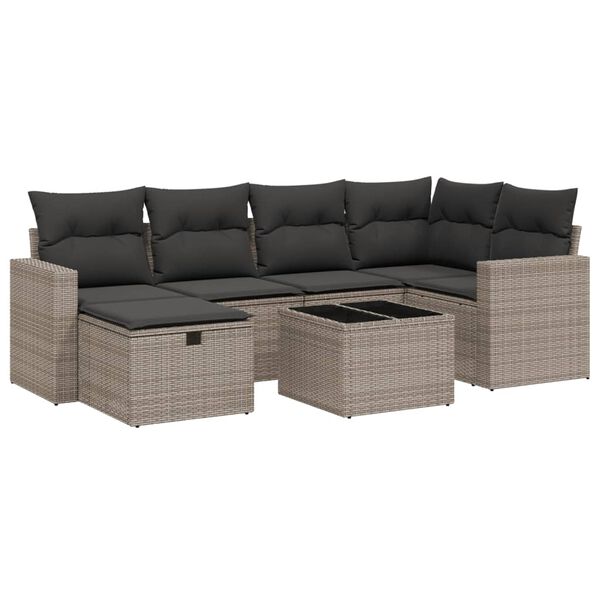 vidaXL 7-tlg. Garten-Sofagarnitur mit Kissen Grau Poly Rattan