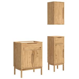 vidaXL Badezimmerm&ouml;bel-Set FLORO 3 pcs Wachsbraun Massivholz Kiefer