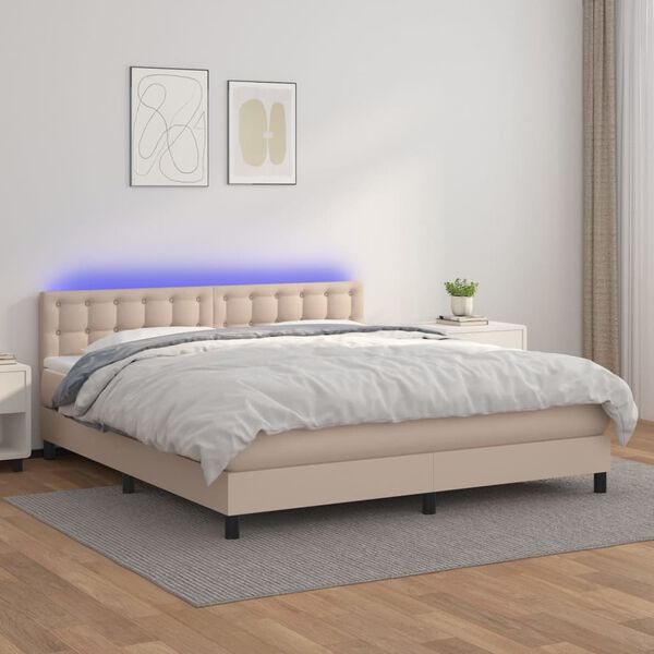 vidaXL Boxspringbett mit Matratze & LED Cappuccino-Braun 180x200cm