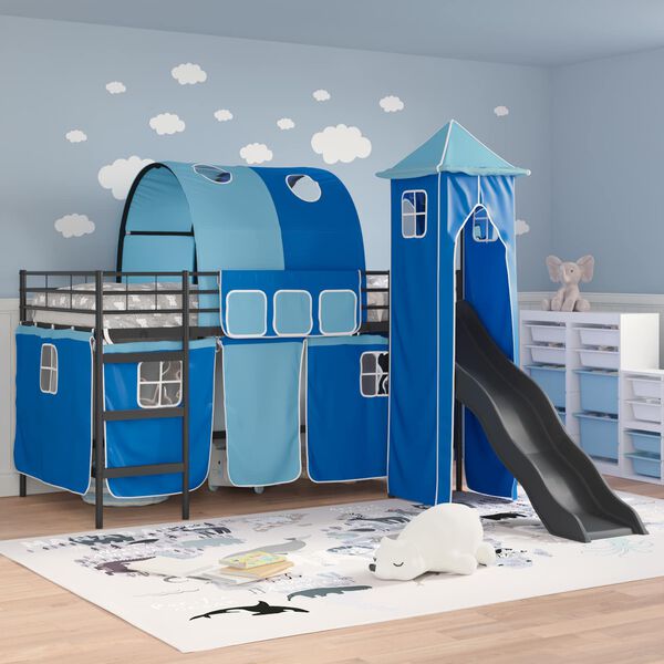 vidaXL Kinderloftbett Schwarz und Blau 79,5 x 200 cm Metall