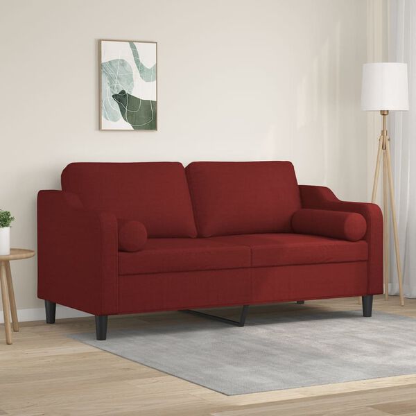vidaXL 2-Sitzer-Sofa mit Kissen Weinrot 140 cm Stoff