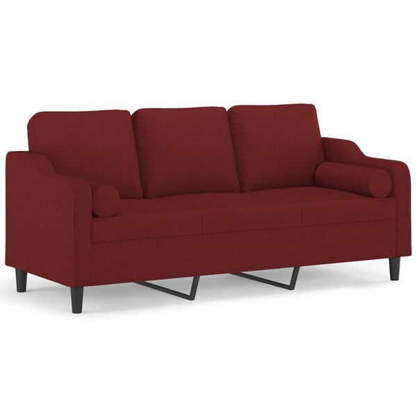 vidaXL 3-Sitzer-Sofa mit Kissen Weinrot 180 cm Stoff