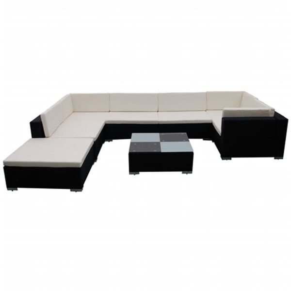 vidaXL 8-tlg. Garten-Lounge-Set mit Auflagen Poly Rattan Schwarz