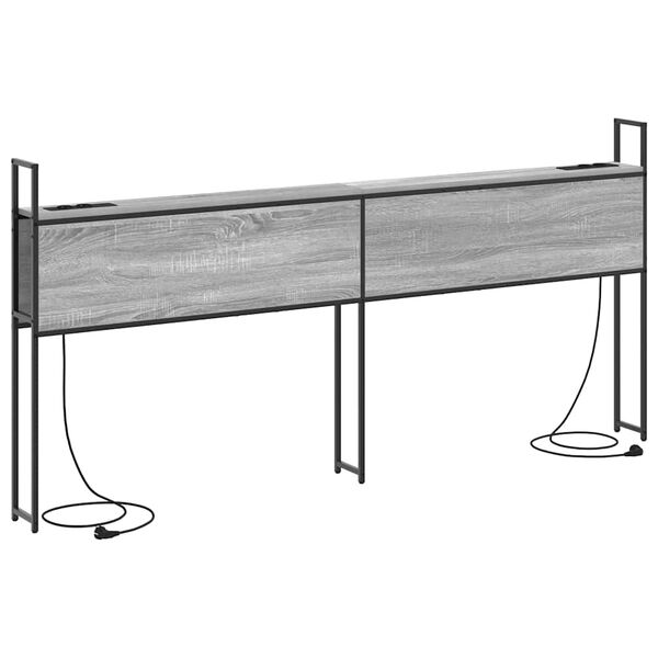 vidaXL Kopfteil mit Stauraum mit Ladestation Grau Sonoma Holzwerkstoff