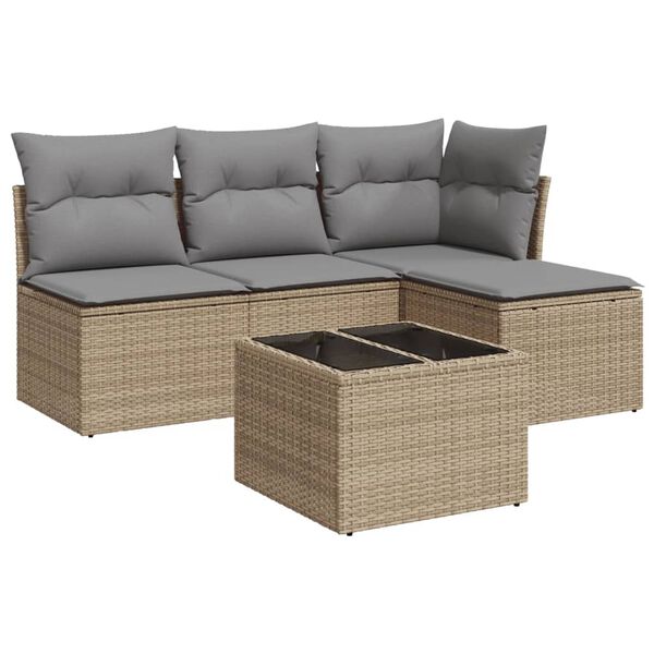 vidaXL 5-tlg. Garten-Sofagarnitur mit Kissen Beige Poly Rattan