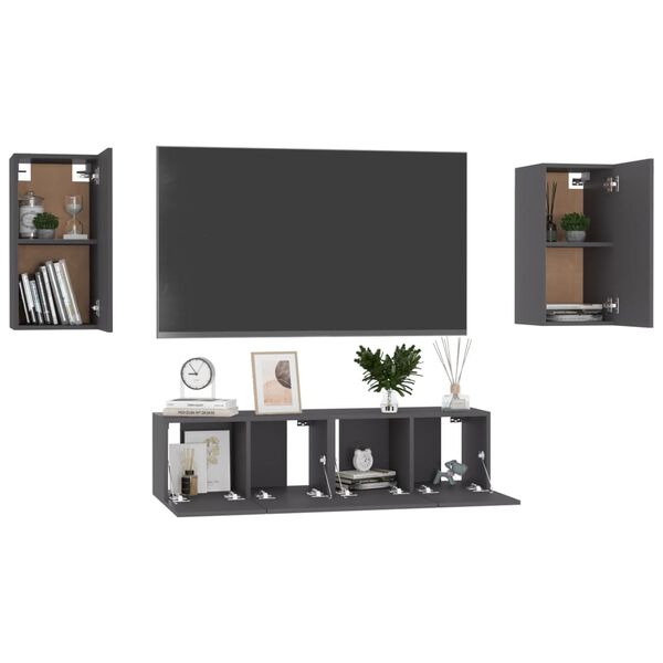 vidaXL 4-tlg. TV-Schrank-Set Grau Holzwerkstoff