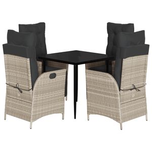 vidaXL 5-tlg. Garten-Essgruppe mit Kissen Hellgrau Poly Rattan