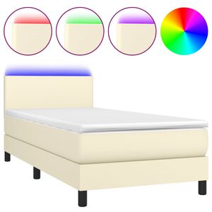 vidaXL Boxspringbett mit Matratze & LED Creme 100x200 cm Kunstleder