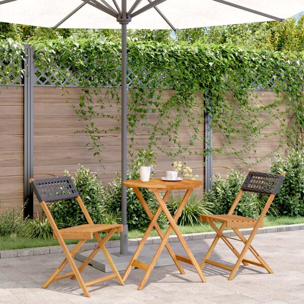 vidaXL 3-tlg. Bistro-Set Schwarz Poly Rattan und Massivholz