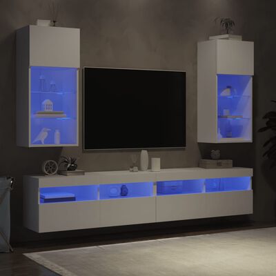 vidaXL TV-Schränke mit LED-Leuchten 2 Stk. Weiß 40,5x30x90 cm