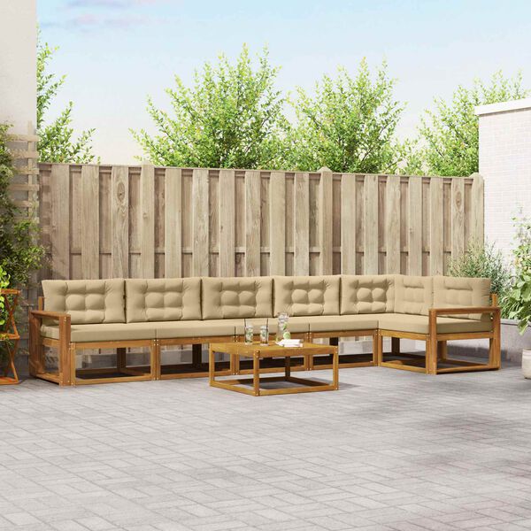 vidaXL Outdoor-Sofagarnitur mit Kissen 7 pcs Natur und Beige