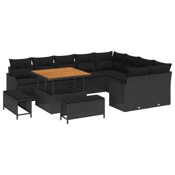 vidaXL Garten-Sofa-Set mit Kissen mit Speicher 12 pcs Schwarz
