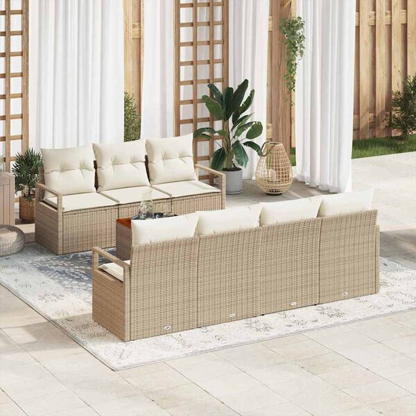 vidaXL Gartensofa-set mit Speicher 8 pcs Beige und Creme Poly-Rattan