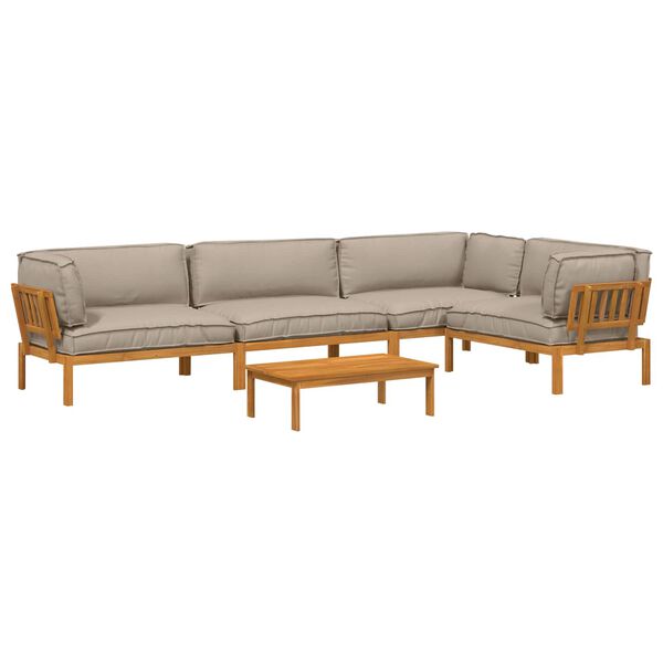 vidaXL Sofa Set mit Kissen Uni 5 pcs Taupe Massivholz Akazie