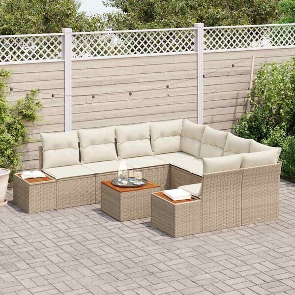 vidaXL Gartensofa-set mit Kissen 9 pcs Beige Poly Rattan