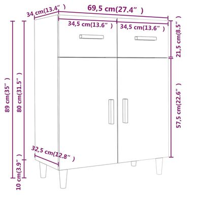 vidaXL Sideboard Grau Sonoma 69,5x34x89 cm Holzwerkstoff