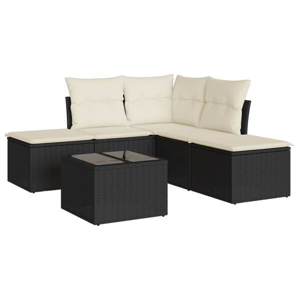 vidaXL 6-tlg. Garten-Sofagarnitur mit Kissen Schwarz Poly Rattan