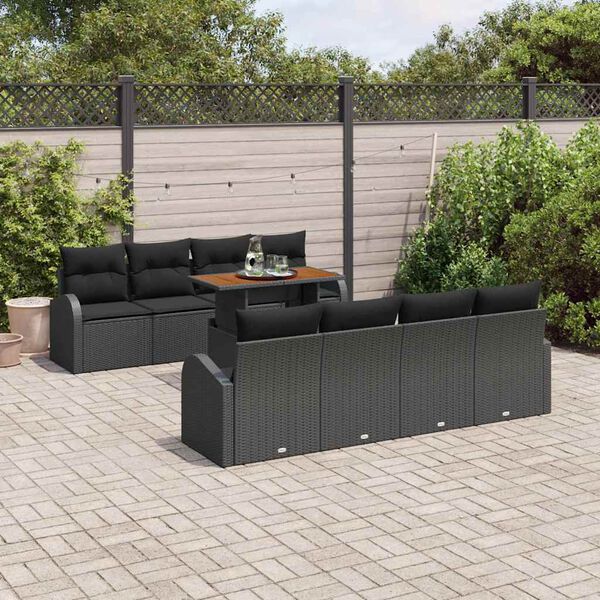 vidaXL Garten-Sofa-Set mit Speicher 9 pcs Schwarz Poly Rattan