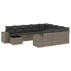 vidaXL 11-tlg. Garten-Sofagarnitur mit Kissen Grau Poly Rattan