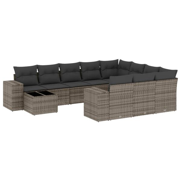 vidaXL 11-tlg. Garten-Sofagarnitur mit Kissen Grau Poly Rattan