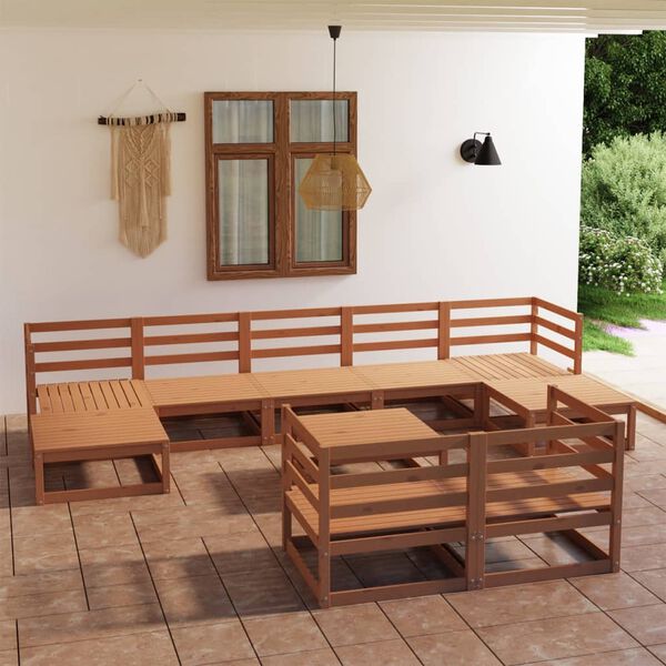 vidaXL 10-tlg. Garten-Lounge-Set Honigbraun Massivholz Kiefer