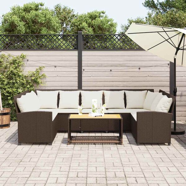 vidaXL Gartensofa mit Kissen Braun Poly Rattan