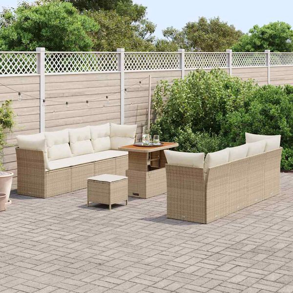 vidaXL Gartensofa-set mit Kissen 11 pcs Beige und Creme Poly-Rattan