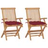 vidaXL Gartenst&uuml;hle mit Weinroten Kissen 2 Stk. Massivholz Teak