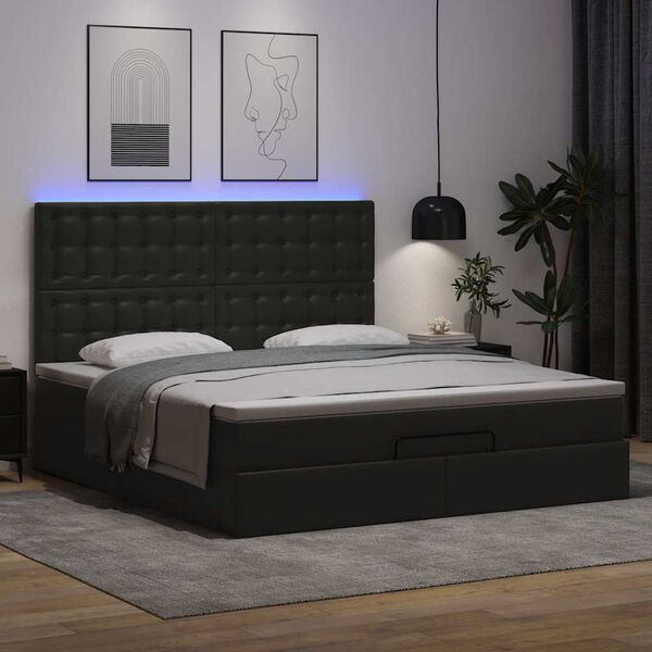 vidaXL Ottoman-Bett mit Matratze & LEDs Schwarz 180x200 cm Kunstleder