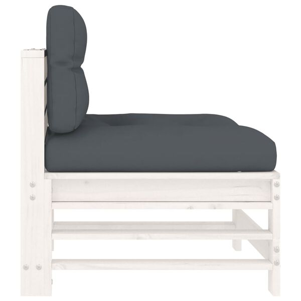 vidaXL Mittelsofa mit Kissen Weiß Massivholz Kiefer