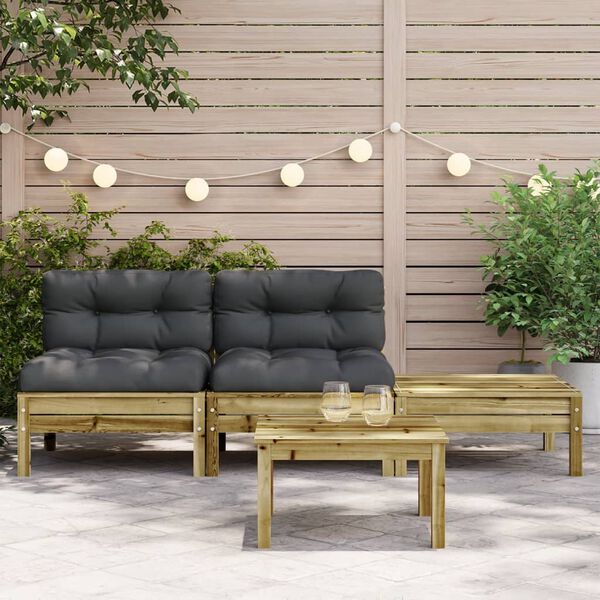 vidaXL Gartensofa mit Kissen und Hocker 2-Sitzer