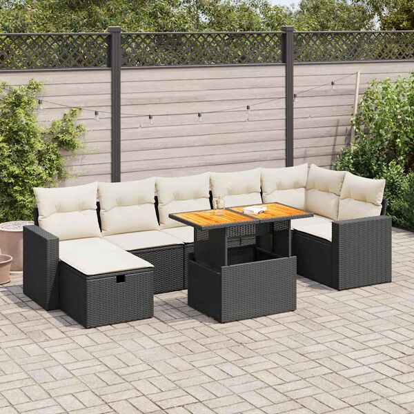 vidaXL 5tlg. Garten-Sofagarnitur mit Kissen Schwarz Poly Rattan Akazie