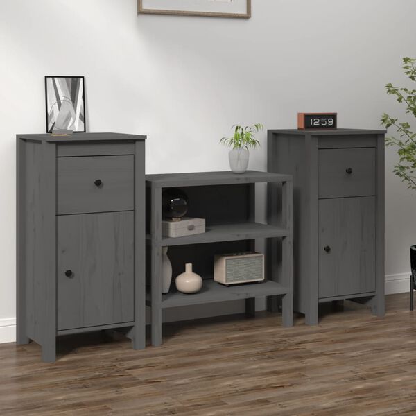 vidaXL Sideboards 2 Stk. Grau 40x35x80 cm Massivholz Kiefer